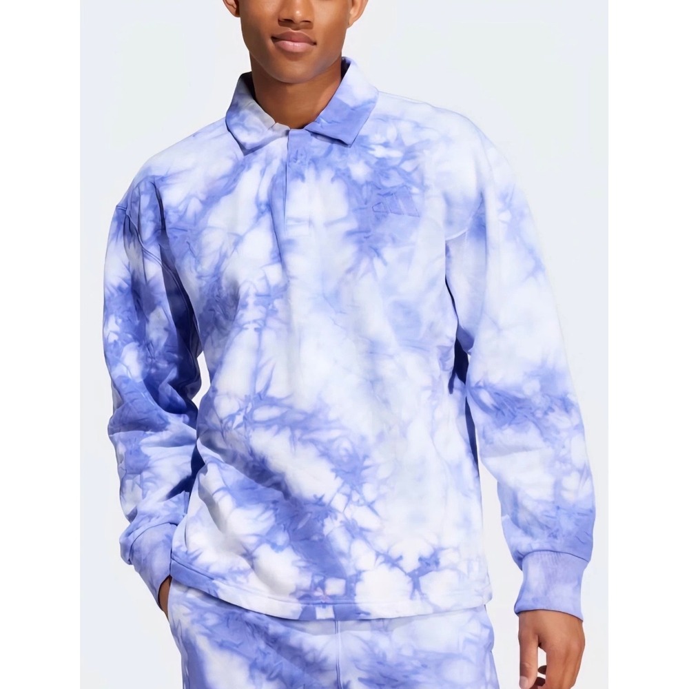 NWT Adidas Tie-Dye Fleece Collared Sweatshirt XXL Blue White Cozy Pullover